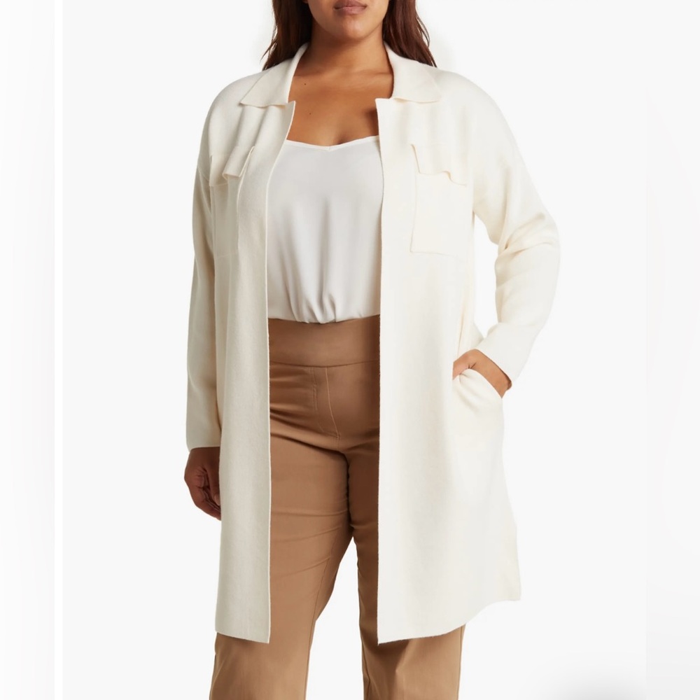 🛍️NWT By Design Lola Notch Collar Tunic Cardigan - 2X -Cream/Gardenia Co…
